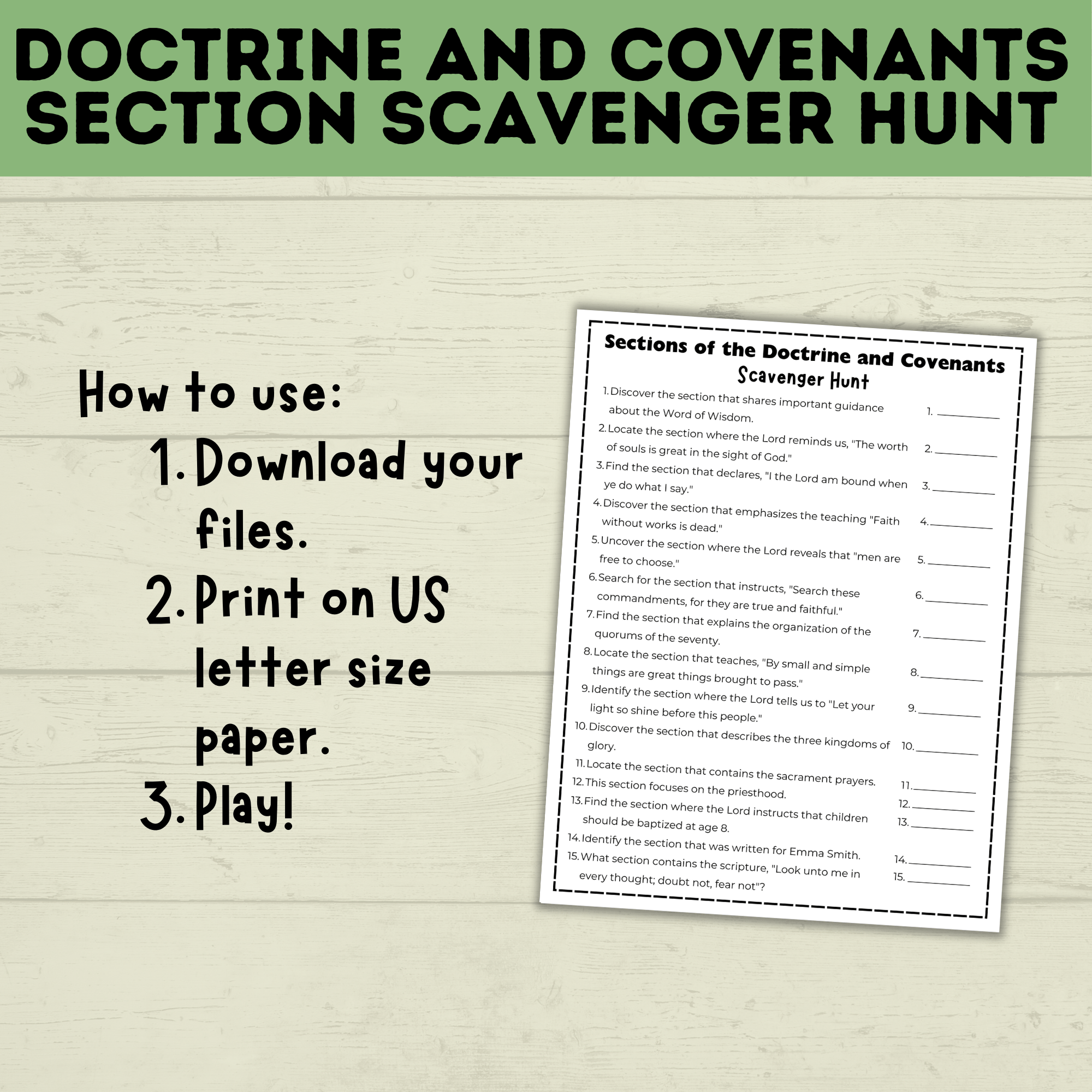 Doctrine and Covenants Scavenger Hunt | Sections of the Doctrine and Covenants Quiz | Come Follow Me | Kids Scavenger Hunt | Sunday School