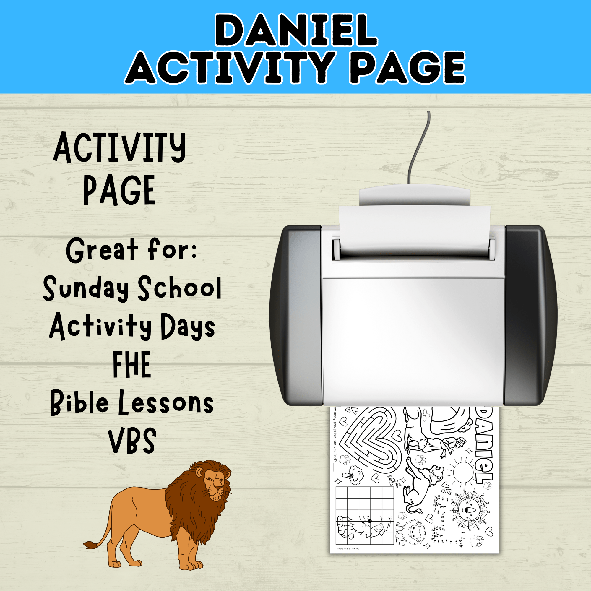Bible Activity Page | Activity Sheet | Daniel in the Lion's Den | Lion | Homeschool | Christian Game | Kids Bible Printable | PDF