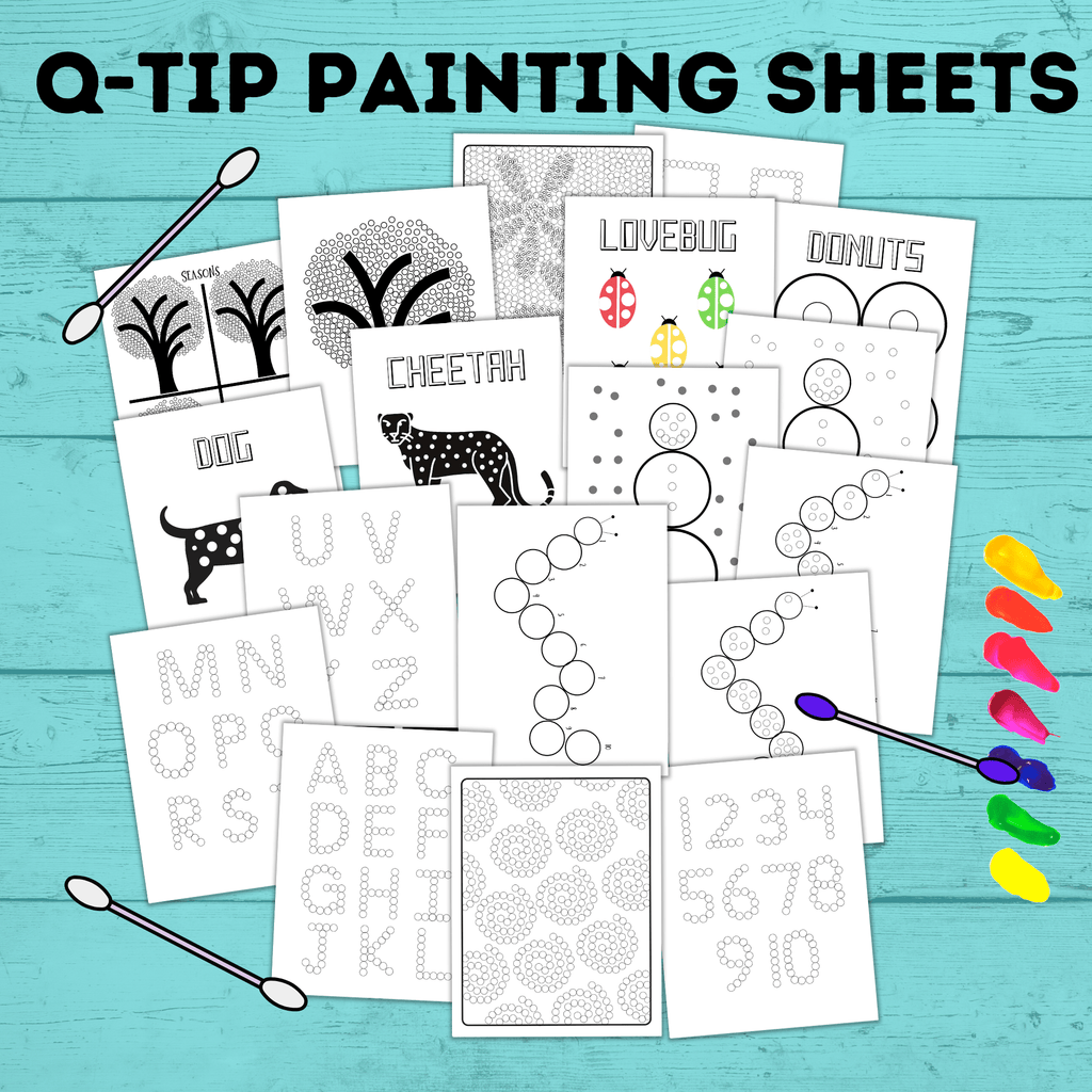 Q-Tip Painting Templates for Kids | Paint with Kids Craft | Preschool Crafts | Kids Crafts | Craft Template | Preschool Activity | Preschool