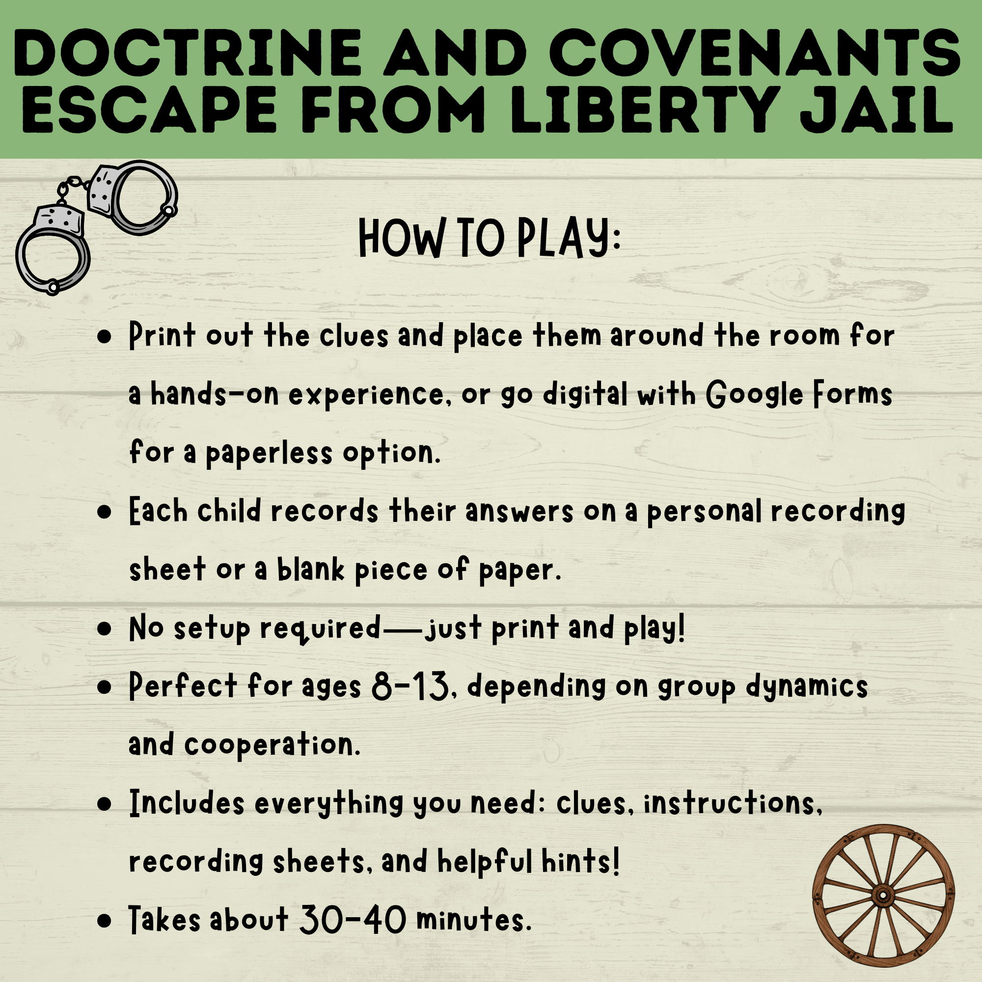 Doctrine and Covenants Escape Room | Escape Liberty Jail | D&C Games | Doctrine and Covenants Games | Kids Games | Sunday School | Escape