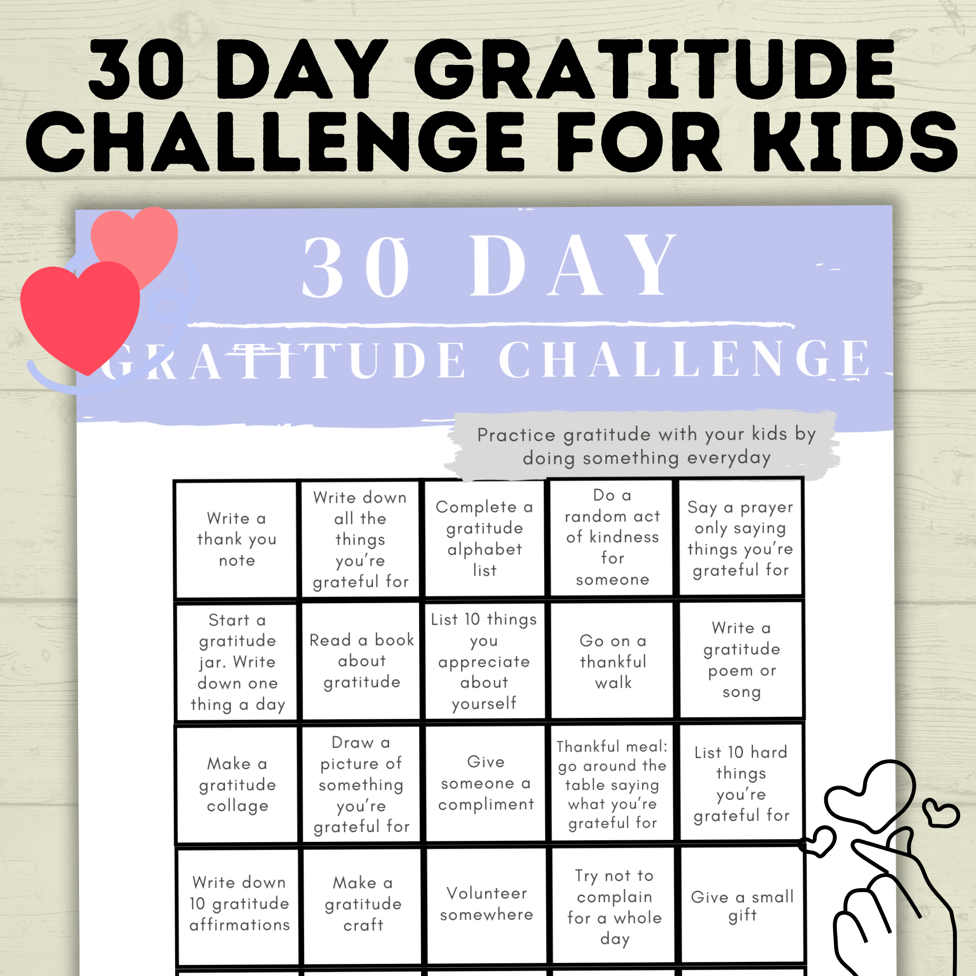 Gratitude Challenge for Kids | Gratitude Activity | Thankfulness Activity | Thankful | Kids Activity | Kids Printable | Thanksgiving