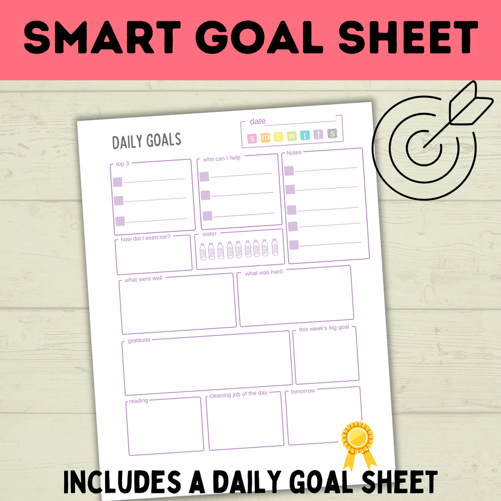 Kids Goals | Daily Goals Tracker | Smart Goals Sheet | Goal Setting | Goals Printable | Kids Printable | Daily Tasks | Checklist for Kids