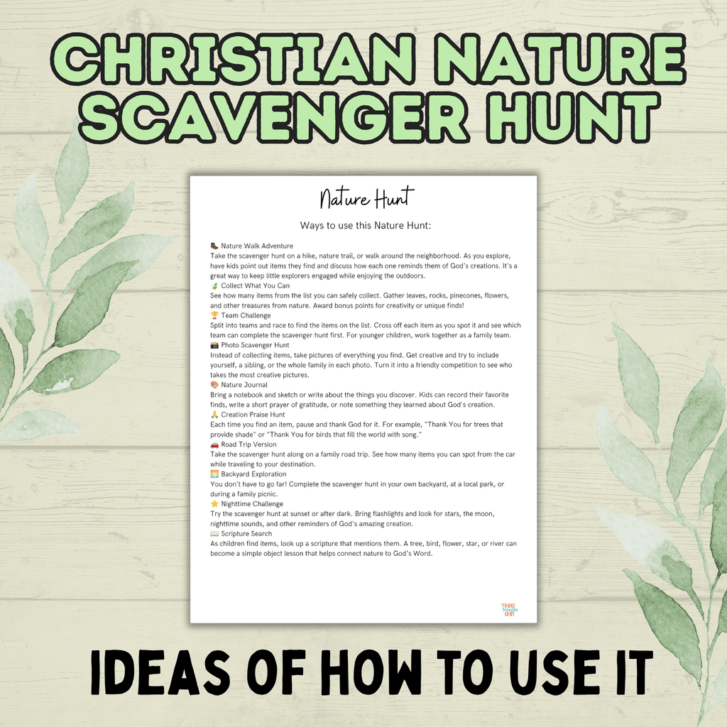 Christian Nature Walk for Kids, Christ Scavenger Hunt, Bible Scavenger Hunt, Nature Hunt, Christian Activity, VBS, Sunday School Activity