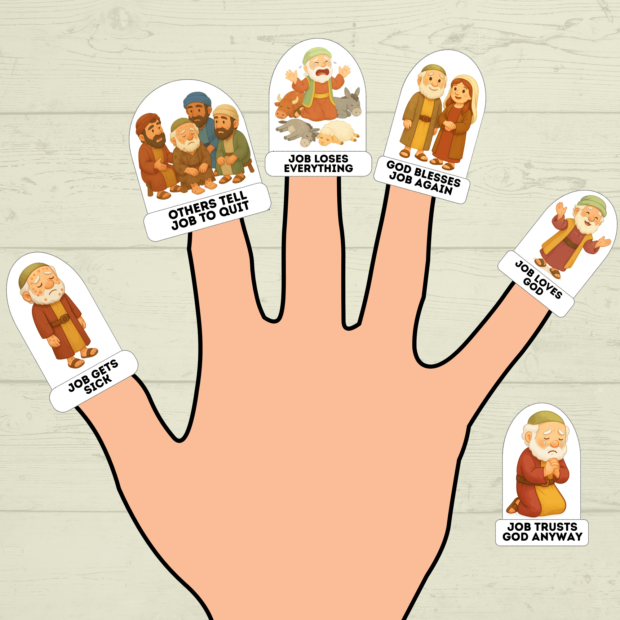 Job finger puppets for Kids, Job Bible Story, Homeschool, Job Craft, Bible Craft, Sunday School