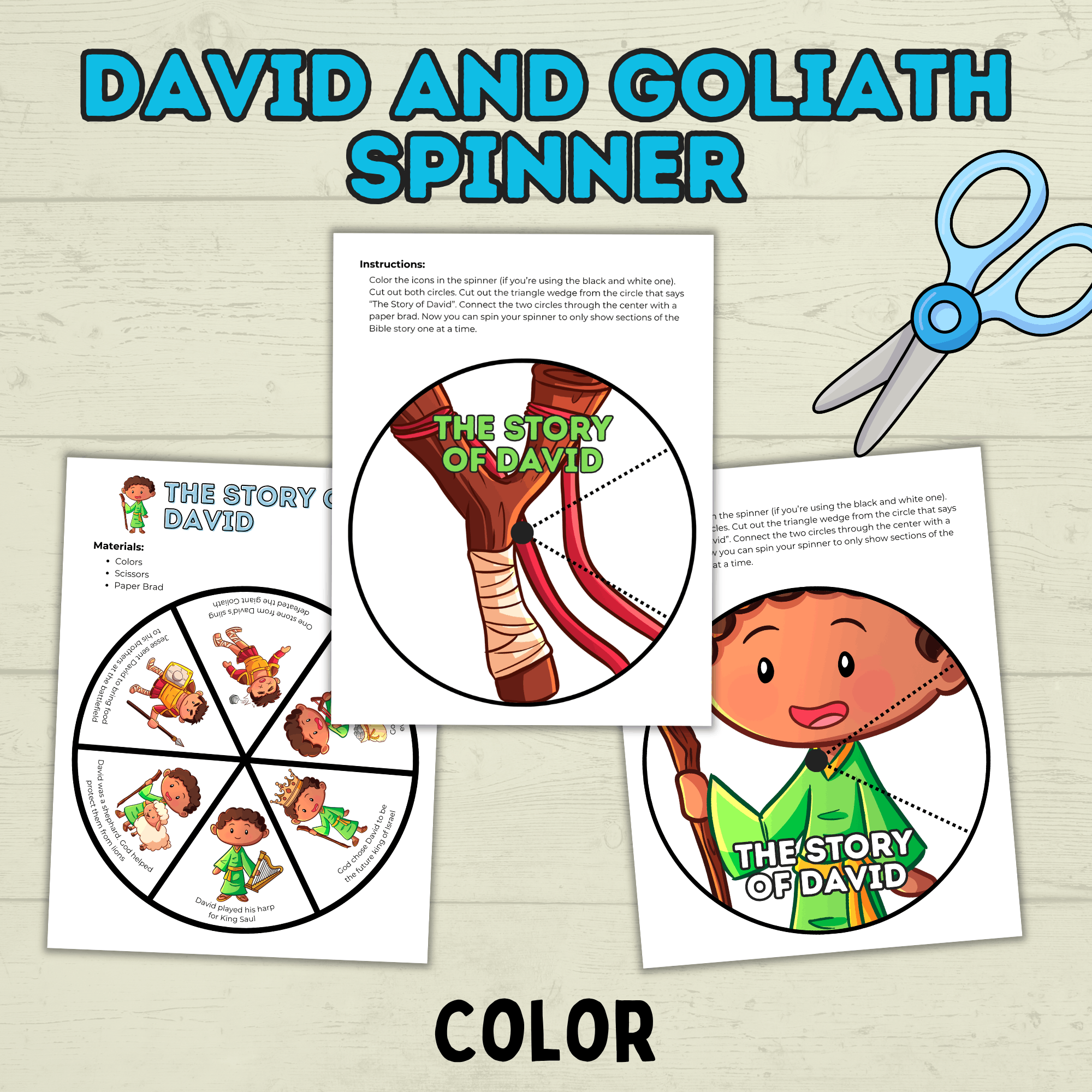 David and Goliath Spinner, David Craft, Christian Craft, Homeschool, Bible Craft, Bible Lesson, Cut and Paste Craft, Sunday School Craft