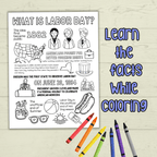 Labor Day Activity Page & Fact Sheet, Holiday Sheet, Coloring Page for Kids, Educational, Classroom, Homeschool, Worksheet, PDF