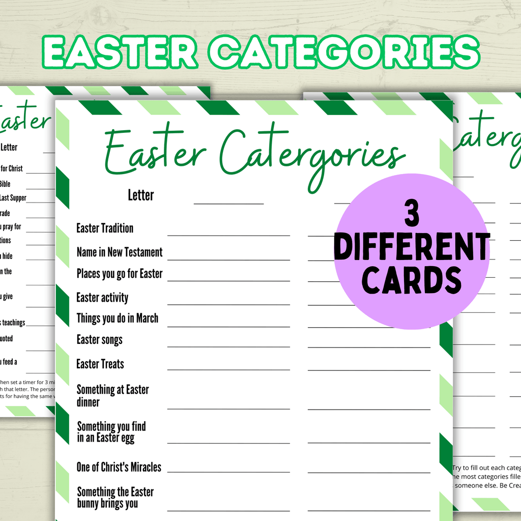 Easter Game, Family Easter Game, Easter Category Cards, Sunday School Activity, Think Fast Game, Bible Game, Spring Word Game, Easter Quiz