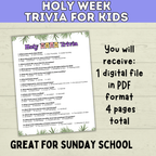 Holy Week | LDS Holy Week | Holy Week Kids Trivia | Holy Week Activity | Easter | Easter Activity | Easter Trivia | Easter Week