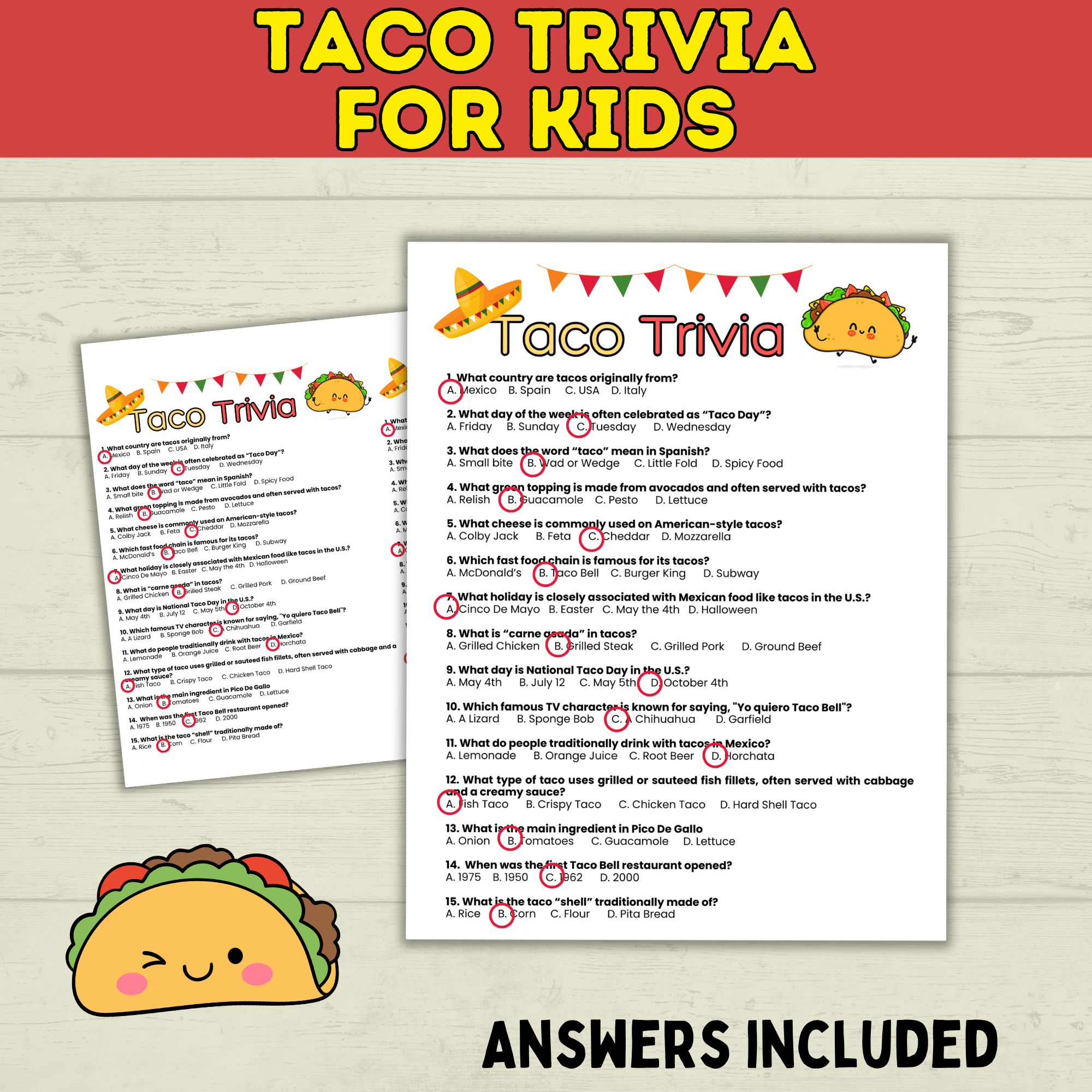 Taco Trivia Game | Taco Party | Fiesta Games | Party Games | Kids Games | Printable Games | Cinco De Mayo Trivia | PDF Download