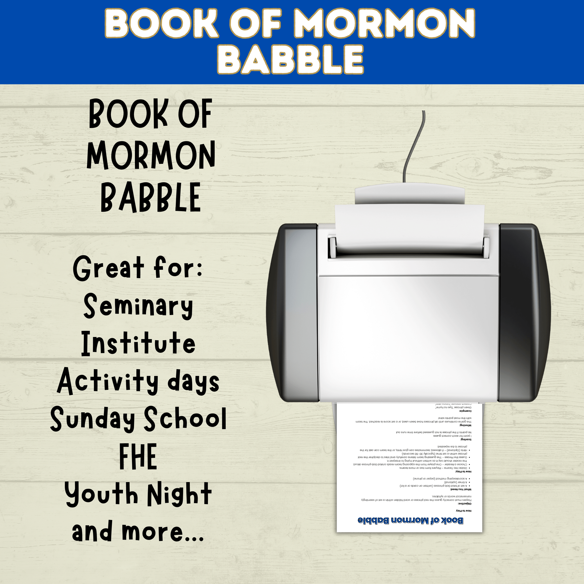 Book of Mormon Game Babble | Cards | Game Night | Church and Scripture Game | Youth Sunday School Game | Christian