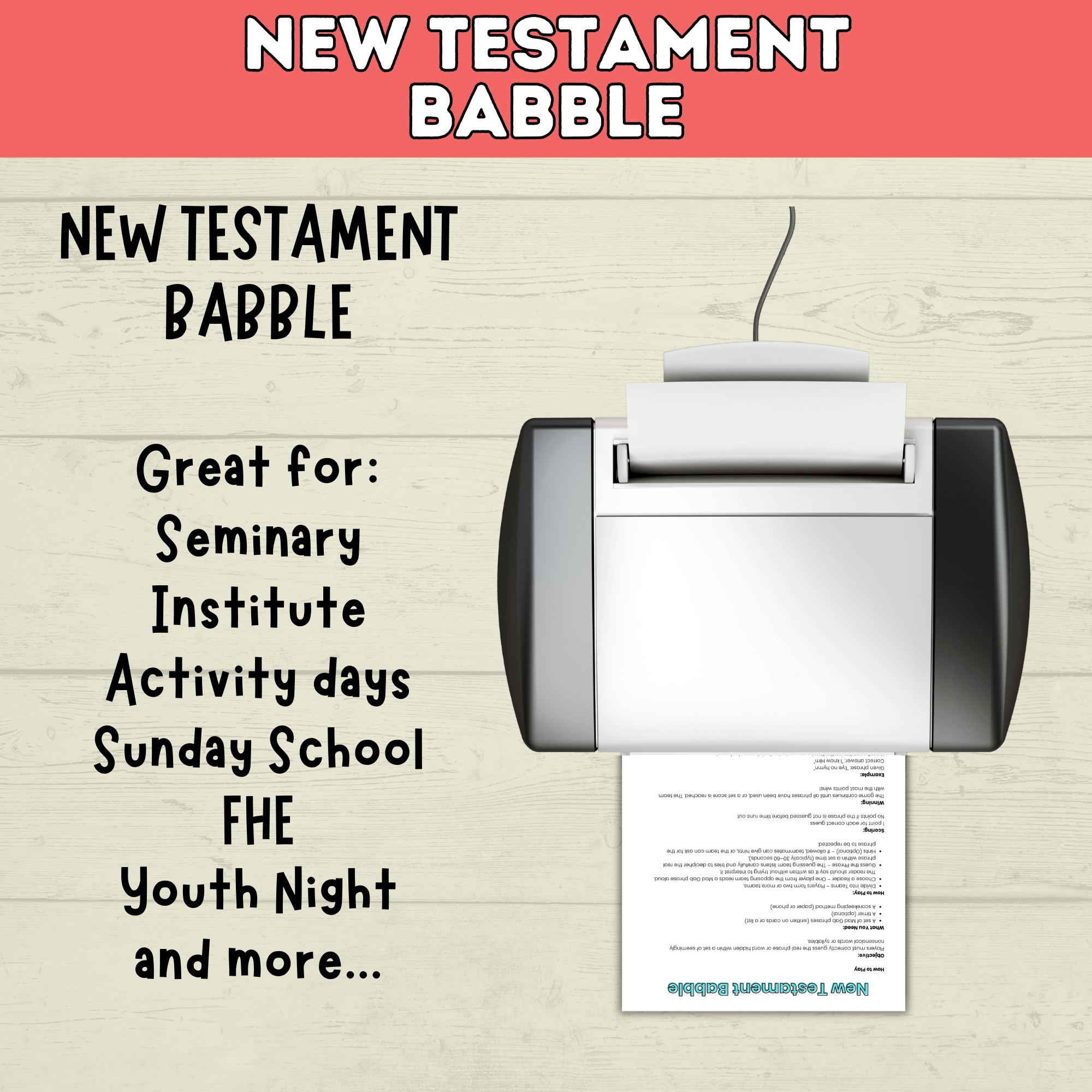 Bible Games | New Testament Game Babble | Youth Church Game | Bible Printable | Digital Download | Party Games | Scriptures | Young Women