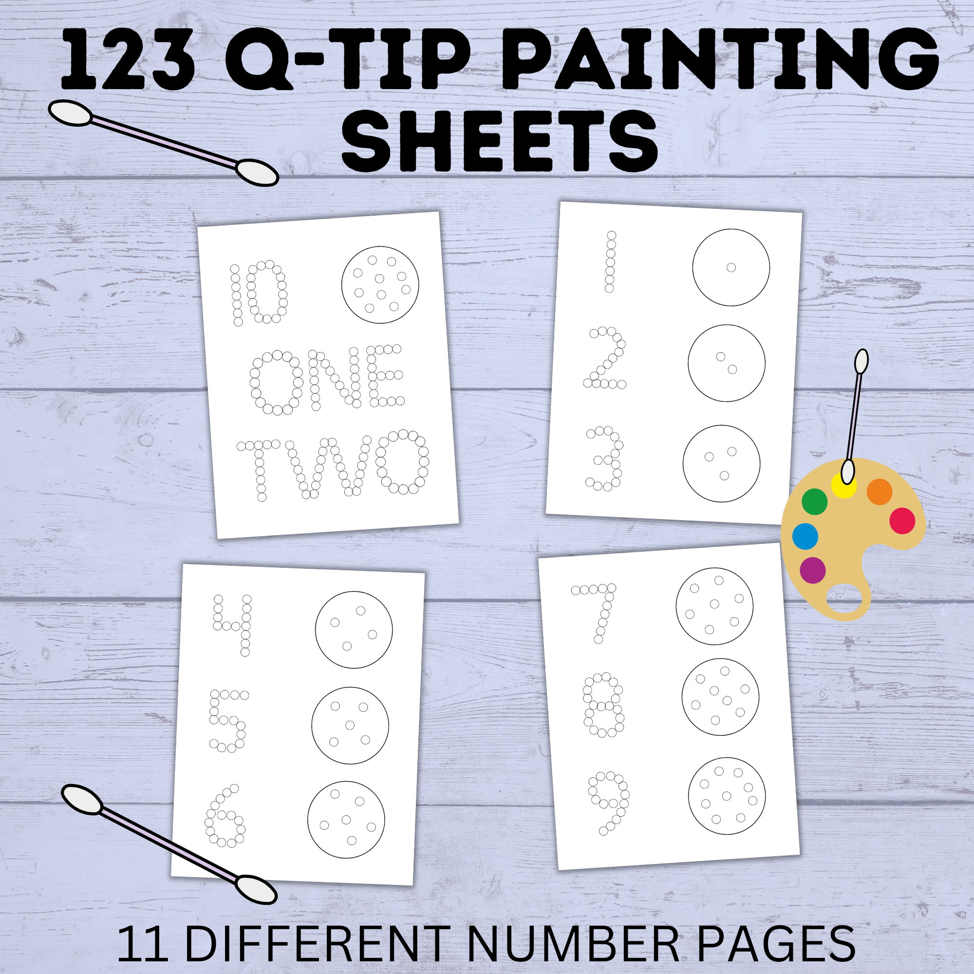 Counting Activity | Toddler Counting Printable | Toddler Activity | Q Tip Painting 123 and Counting Printable | Preschool Craft