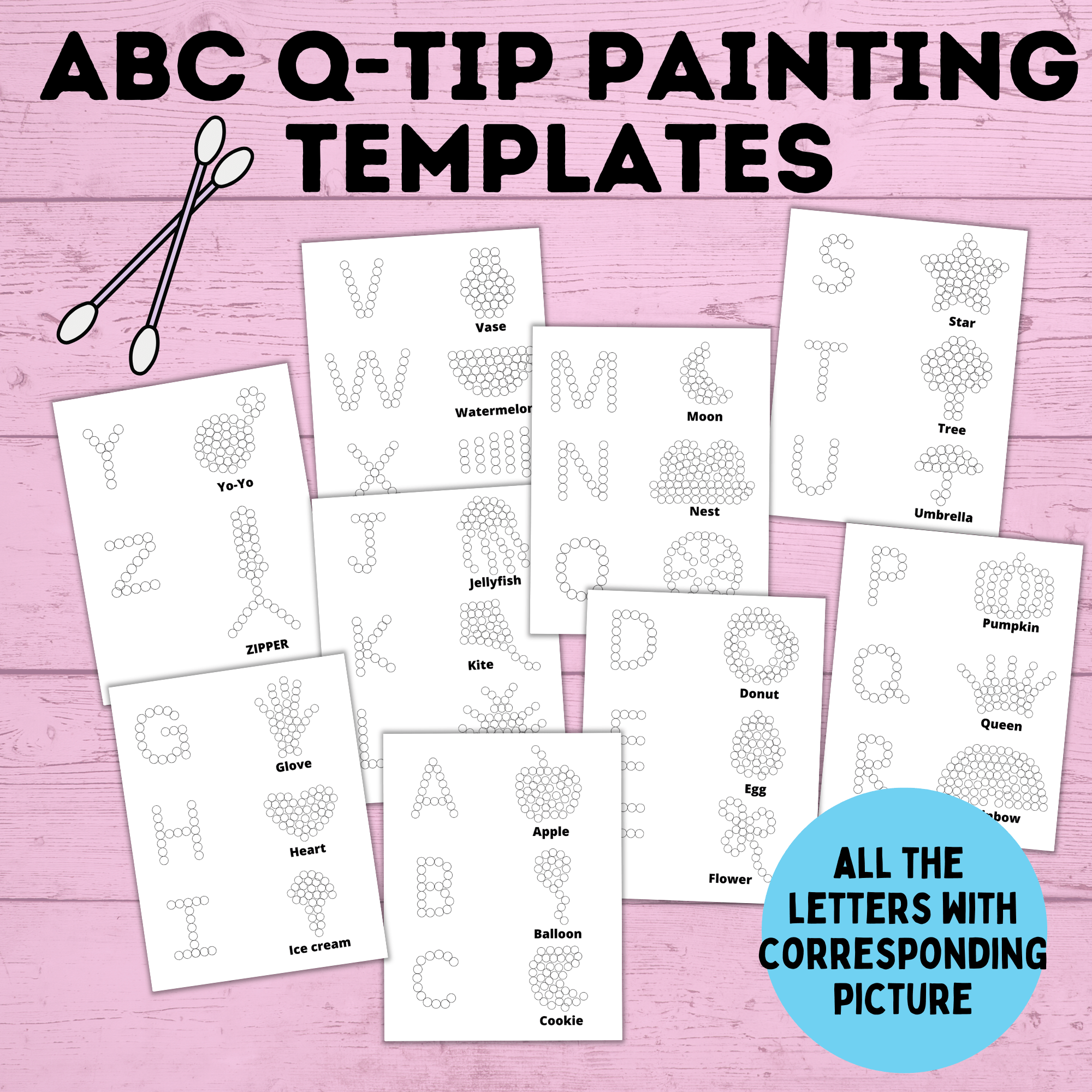 ABC Q-Tip Painting Printable | ABC Printable | Preschool Craft | Preschool Activity | Toddler Craft | Toddler Activity | Learn ABCs
