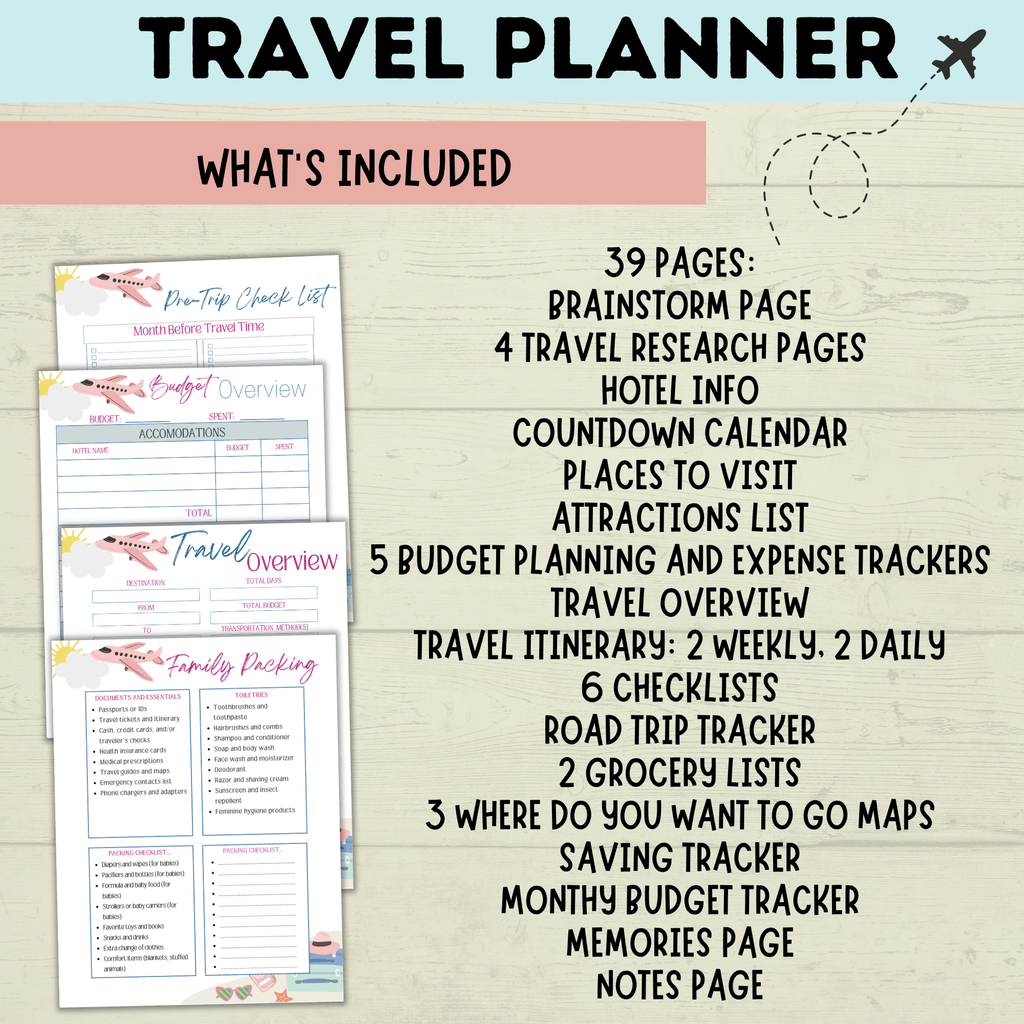 Travel Planner for the Whole Family | Family Planner | Budget Planner | Travel Calendar | Travel Itinerary | Travel Research | PDF download