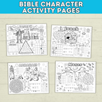 Bible Activity Sheets | Kids Coloring Pages | Bible Lesson Plans | Moses | Abraham | Noah | Esther | Ruth | Digital Download | Printables