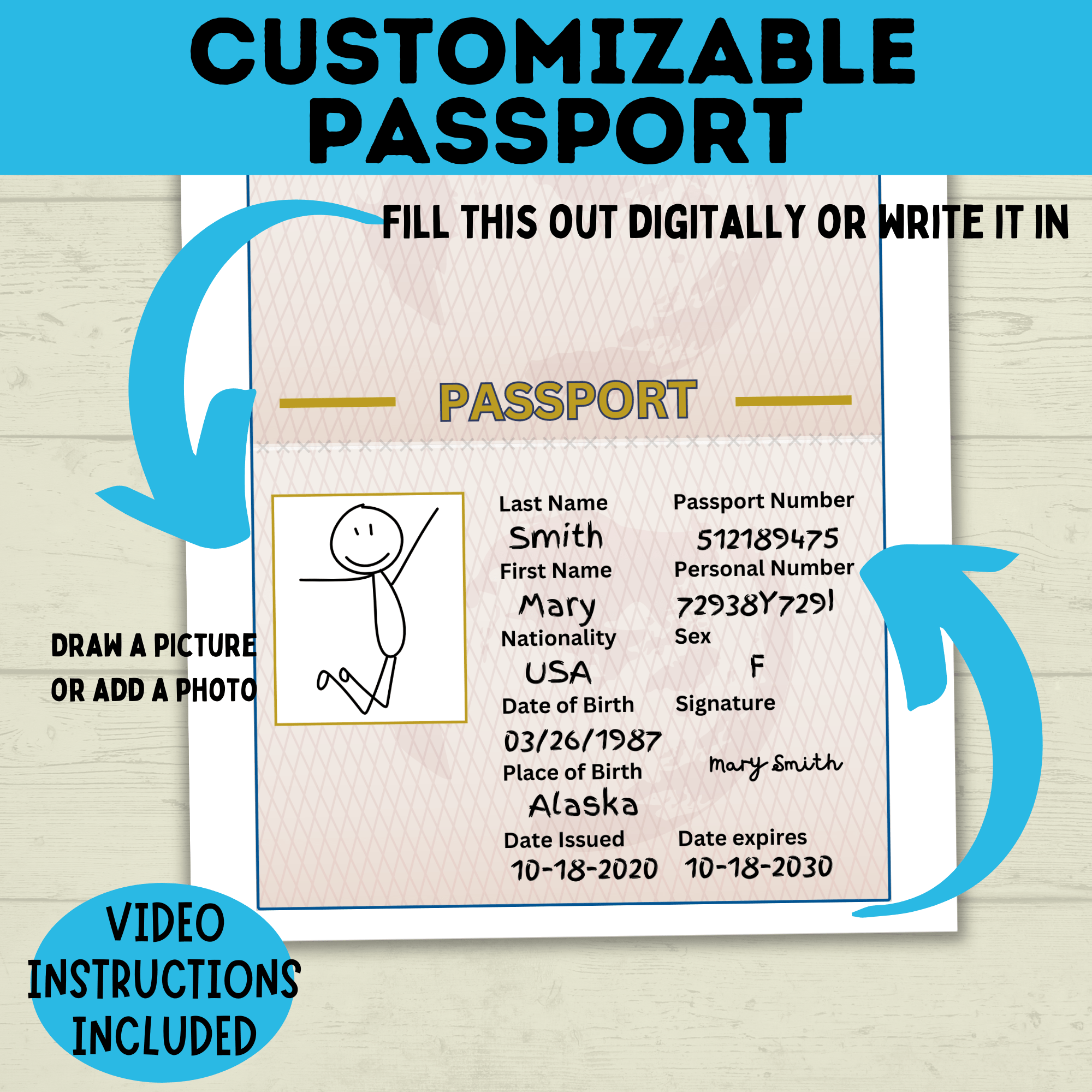 Customizable Passport | Design Your Own Passport | Passport Craft | Kids Crafts | Craft Template | Travel Craft | Passport Book | Kids