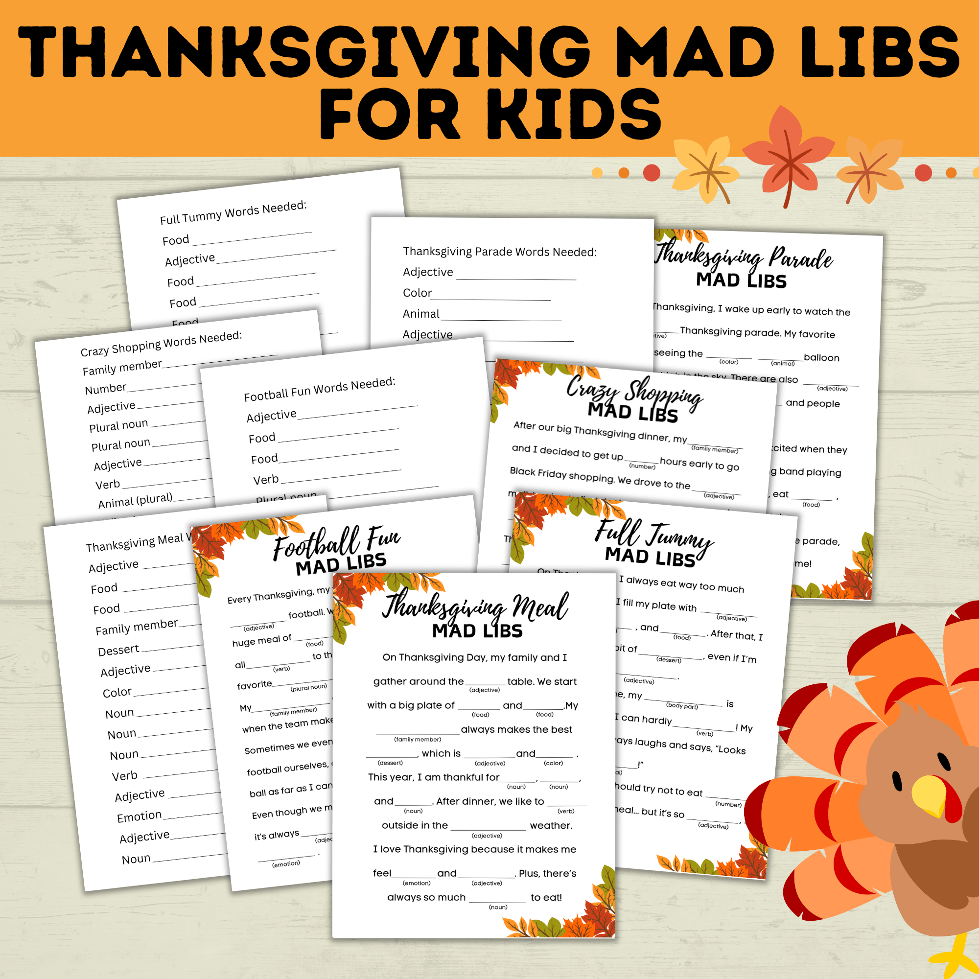 Thanksgiving Mad Libs for Kids | Thanksgiving Games | Kids Games | Thanksgiving Activities | Thanksgiving Printables | Family Games