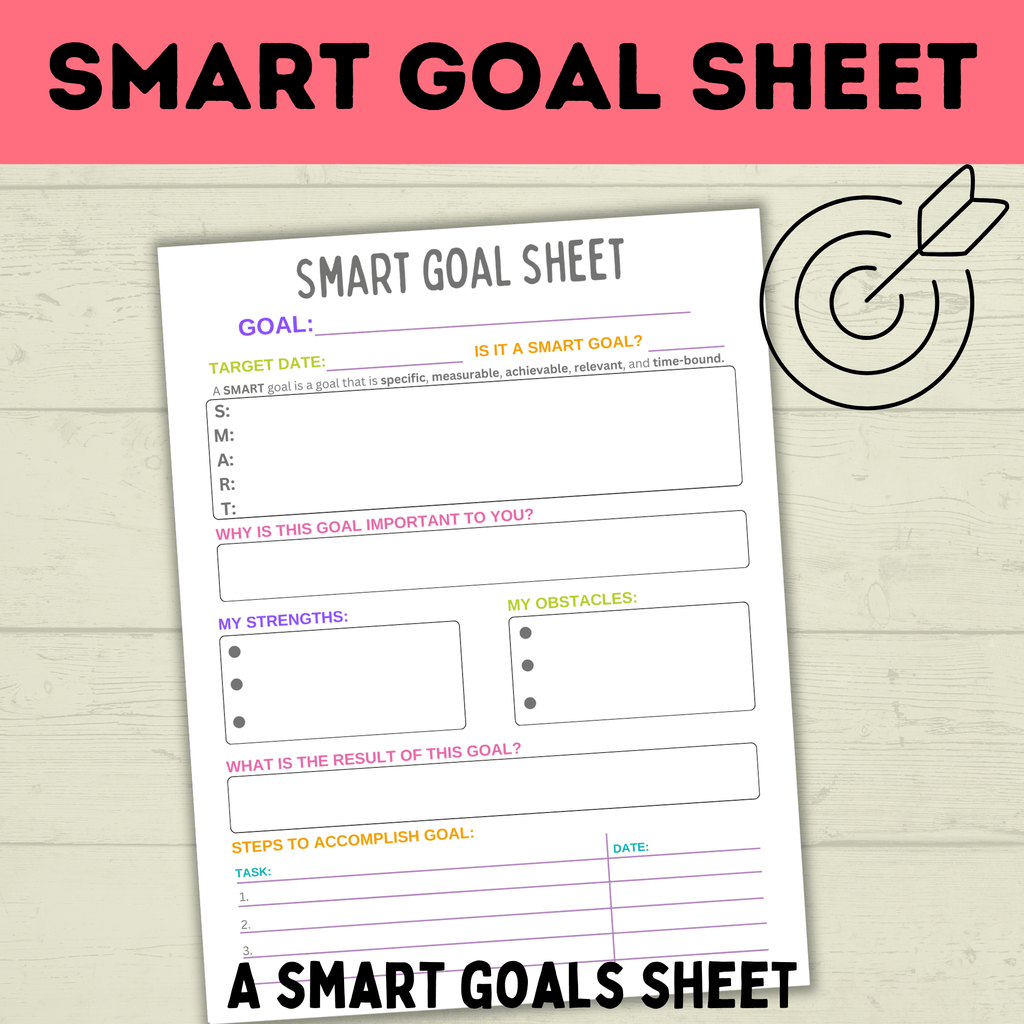 Kids Goals | Daily Goals Tracker | Smart Goals Sheet | Goal Setting | Goals Printable | Kids Printable | Daily Tasks | Checklist for Kids