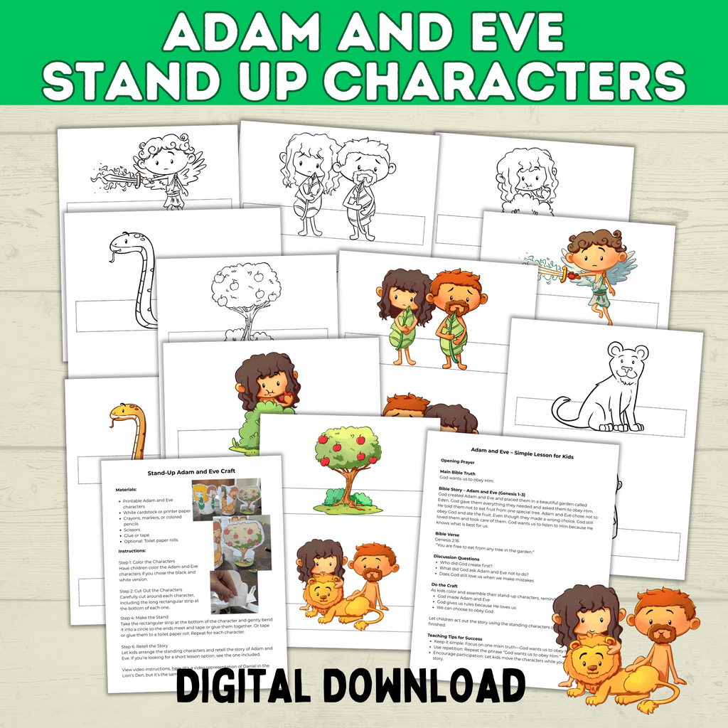 Adam and Eve Sin Puppet Craft, Forbidden Fruit, Tree of Knowledge, Genesis Activity for Kids
