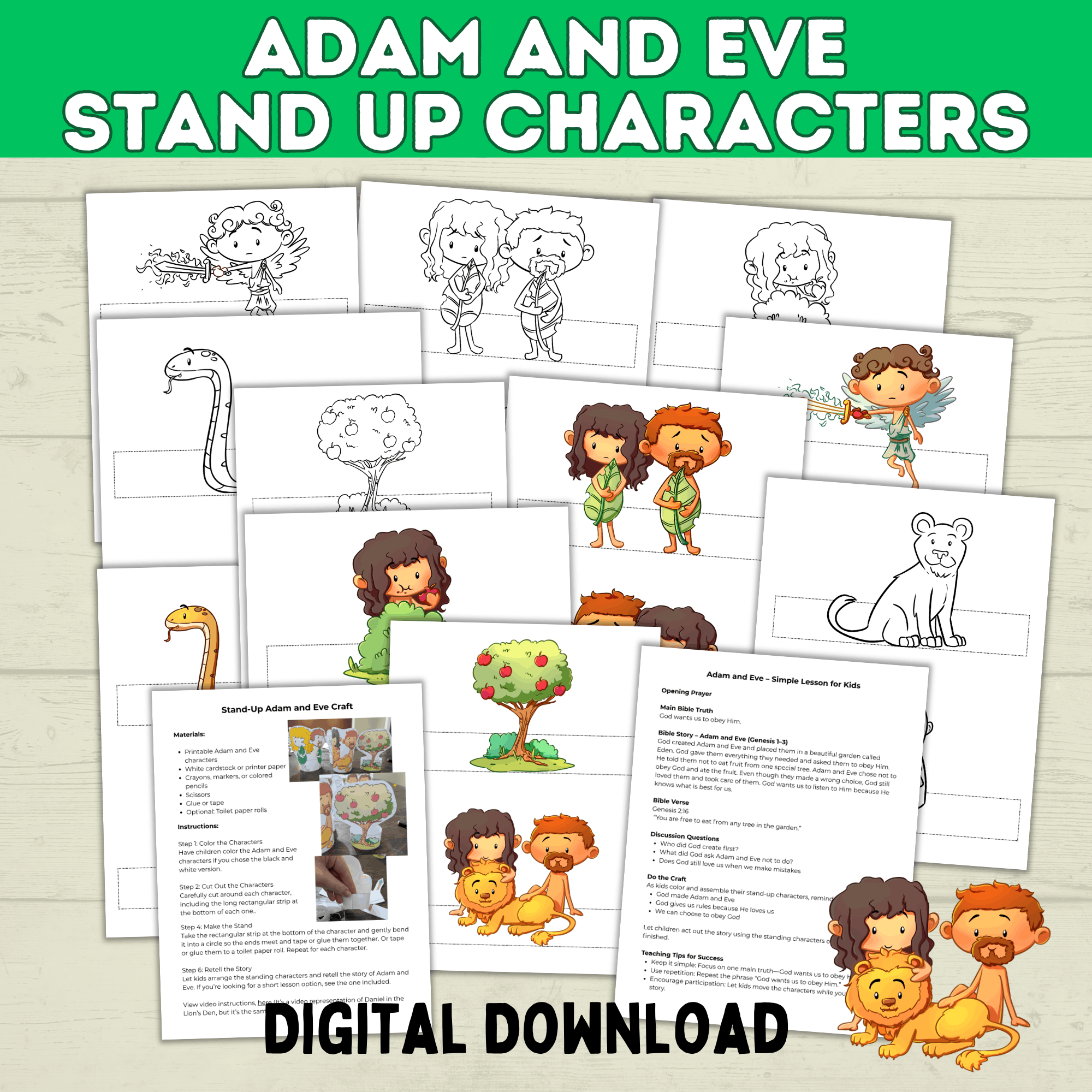 Adam and Eve Sin Puppet Craft, Forbidden Fruit, Tree of Knowledge, Genesis Activity for Kids