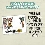Pray Always Handprint Craft, Sunday School Craft, Prayer Craft, Handprint Art, Prayer Art, Bible Lesson craft, Christian Keepsake Art