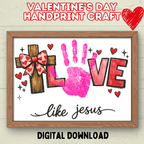 Love Valentine's Day Cross Christian Handprint Craft for Kids, Keepsake Handprint Art, Homeschool Preschool and Kindergarten Activity, DIY