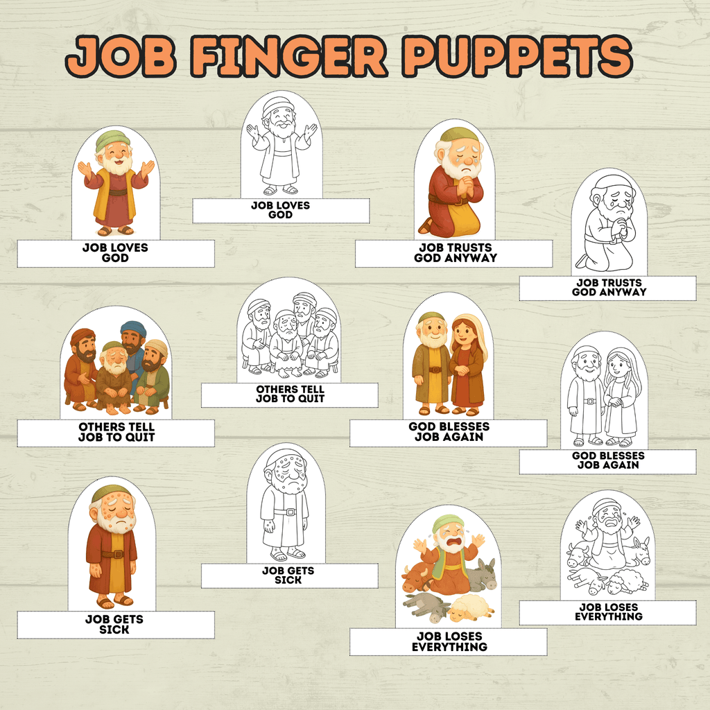 Job finger puppets for Kids, Job Bible Story, Homeschool, Job Craft, Bible Craft, Sunday School