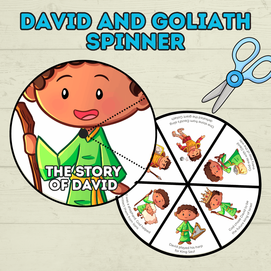 David and Goliath Spinner, David Craft, Christian Craft, Homeschool, Bible Craft, Bible Lesson, Cut and Paste Craft, Sunday School Craft