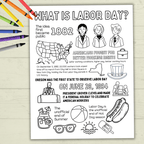 Labor Day Activity Page & Fact Sheet, Holiday Sheet, Coloring Page for Kids, Educational, Classroom, Homeschool, Worksheet, PDF