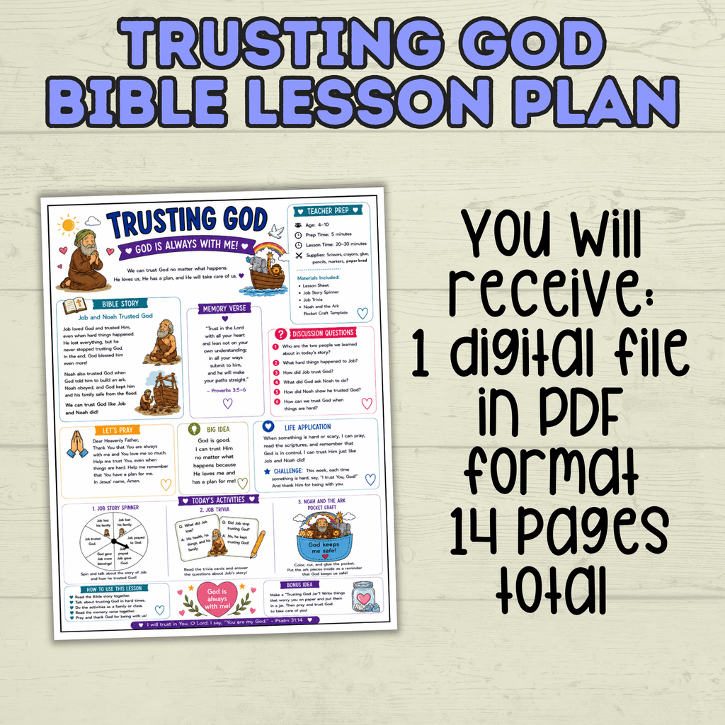 Trust in God Lesson, Bible Lesson, Job Story, Job Lesson, Noah Lesson, Noah and the Ark, Job Trivia, Sunday School Activity
