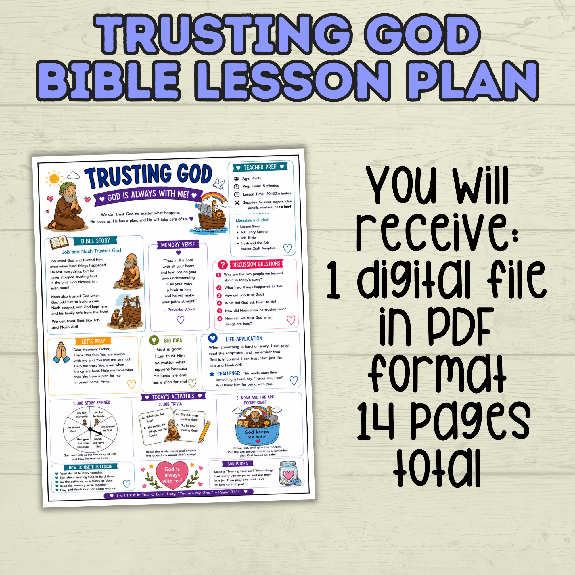 Trust in God Lesson, Bible Lesson, Job Story, Job Lesson, Noah Lesson, Noah and the Ark, Job Trivia, Sunday School Activity