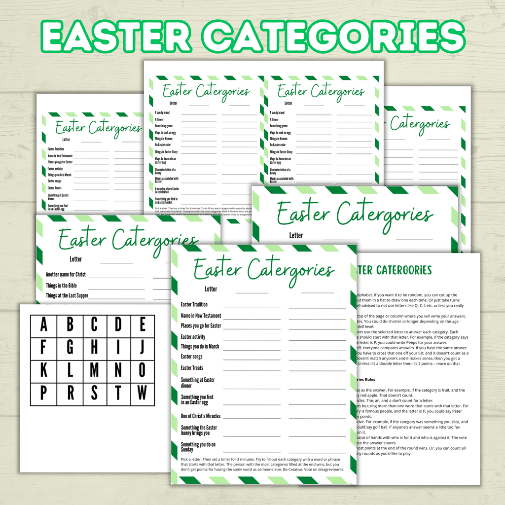 Easter Game, Family Easter Game, Easter Category Cards, Sunday School Activity, Think Fast Game, Bible Game, Spring Word Game, Easter Quiz
