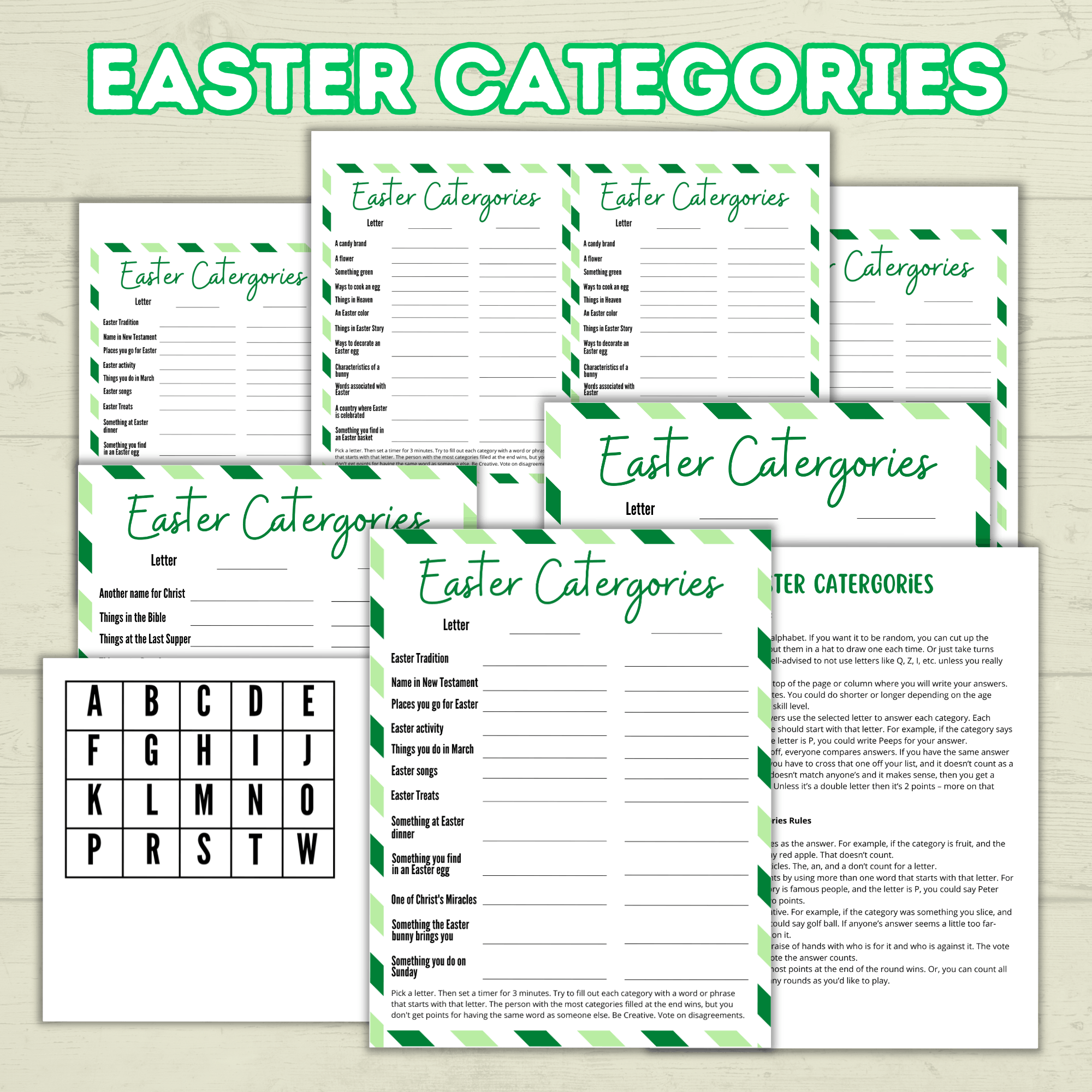 Easter Game, Family Easter Game, Easter Category Cards, Sunday School Activity, Think Fast Game, Bible Game, Spring Word Game, Easter Quiz