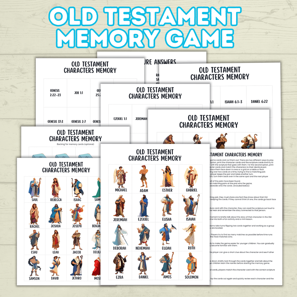 Old Testament Memory Match Game, Bible Game, Seminary Game, Bible Activity, Bible Match, Scripture Match