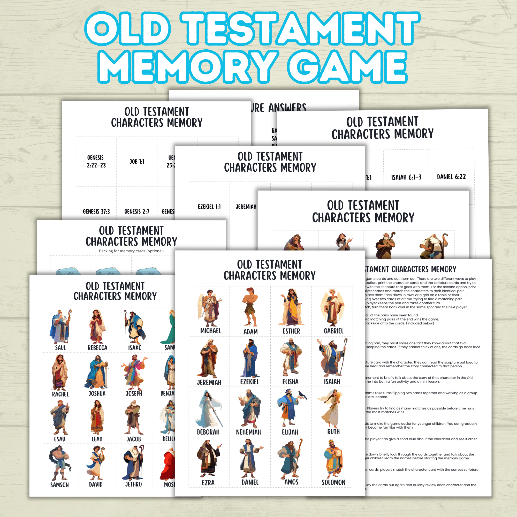 Old Testament Memory Match Game, Bible Game, Seminary Game, Bible Activity, Bible Match, Scripture Match