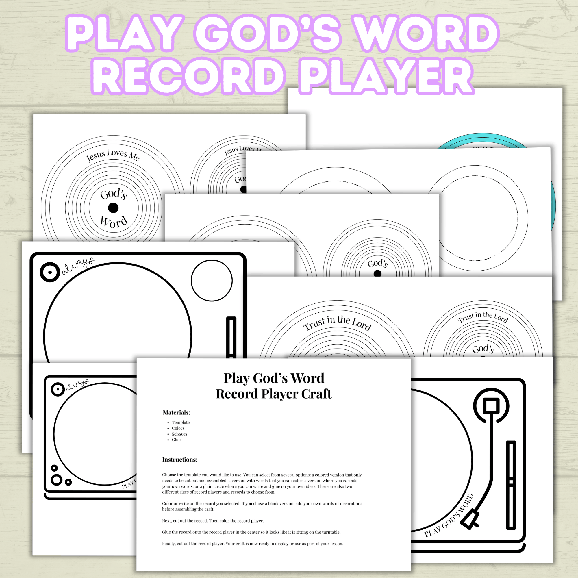 Sunday School Craft, Record Player Craft, God's Word Craft, Bible Craft, Scripture Craft, Bible Lesson, Christian Activity, Cut and Paste