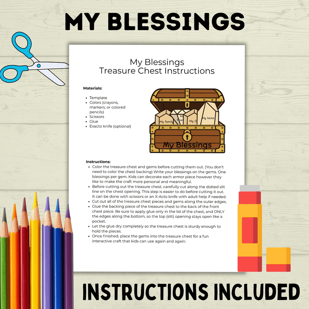 Count Your Blessings Treasure Chest, Sunday School Craft, Cut and Paste Craft, Thankful Craft for Kids