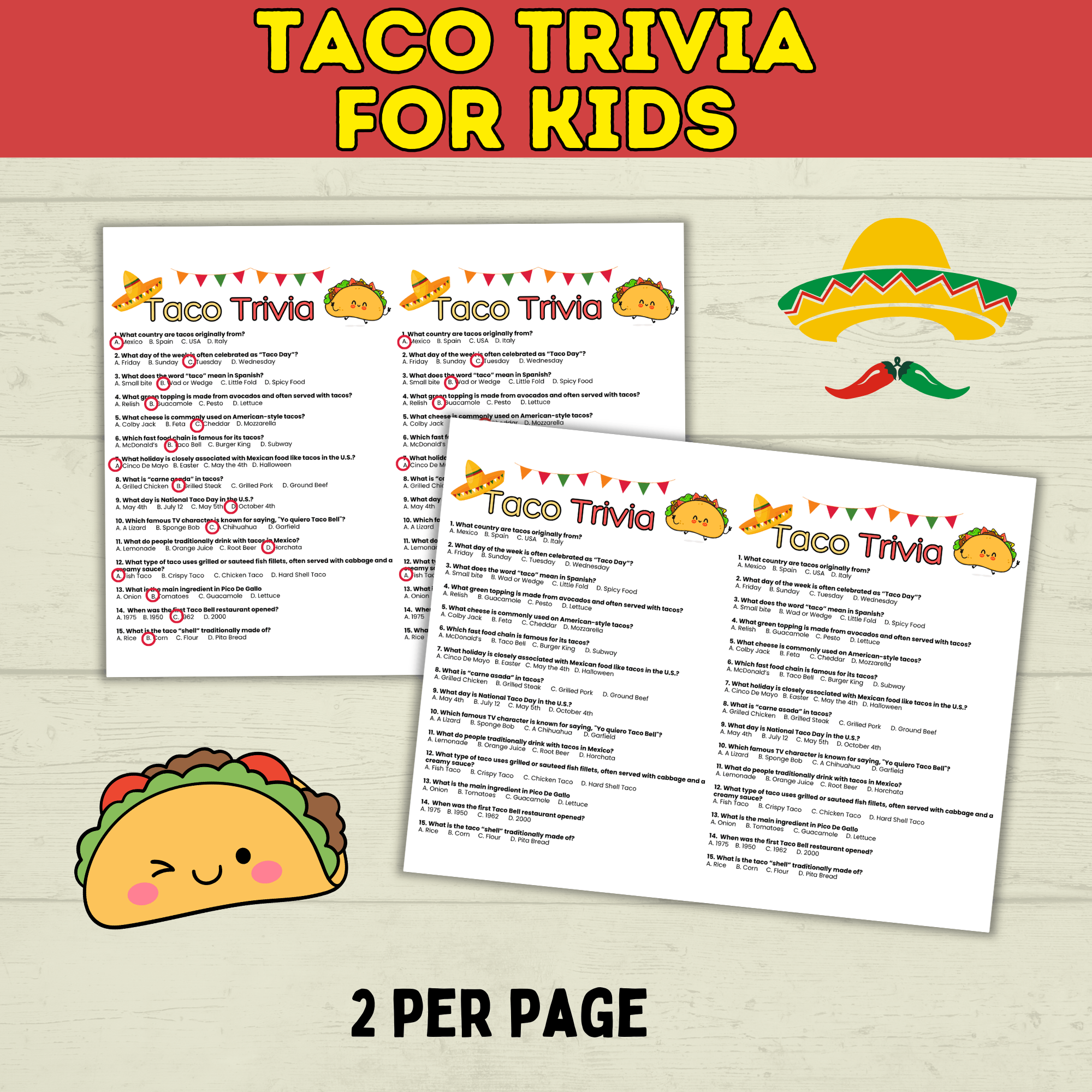 Taco Trivia Game | Taco Party | Fiesta Games | Party Games | Kids Games | Printable Games | Cinco De Mayo Trivia | PDF Download