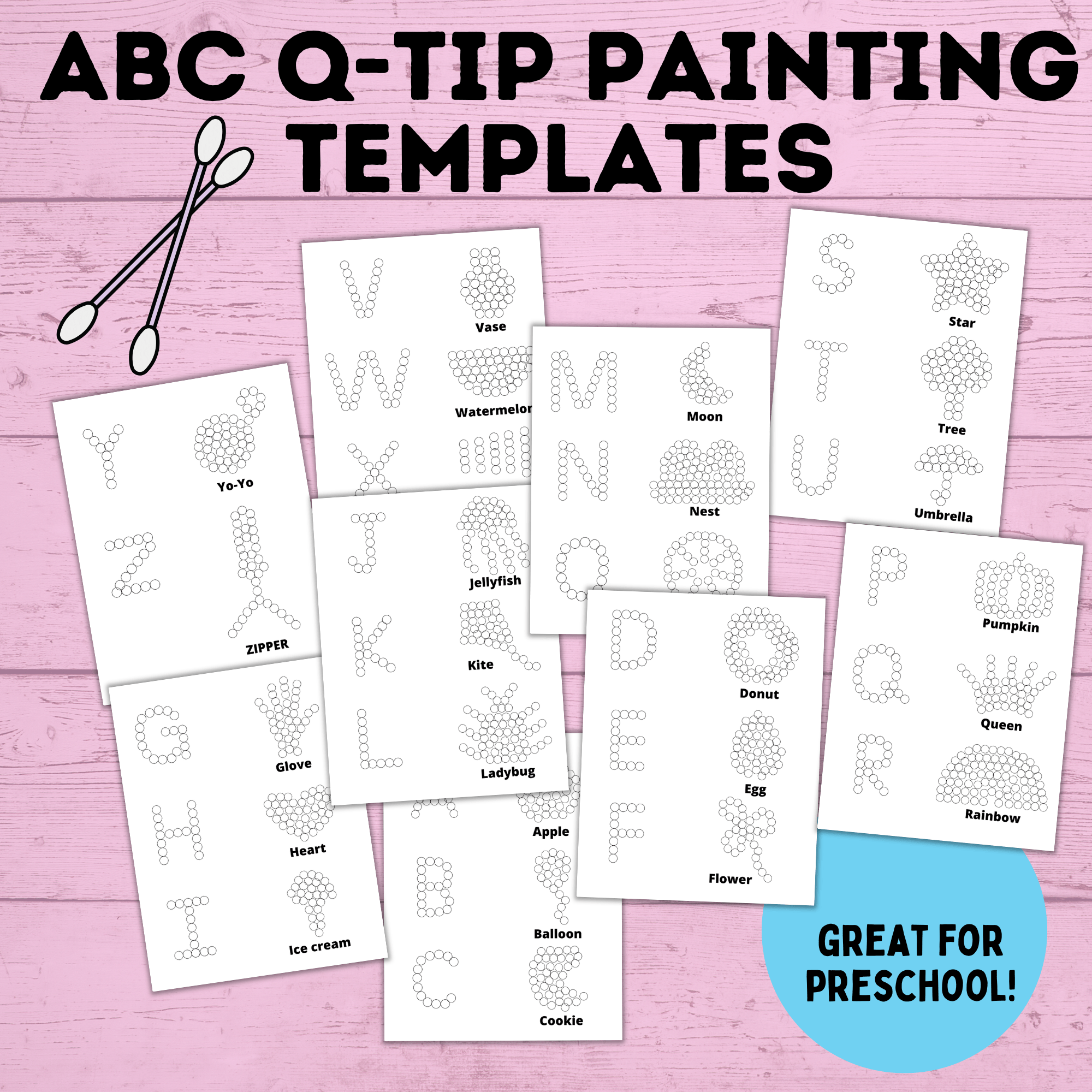 ABC Q-Tip Painting Printable | ABC Printable | Preschool Craft | Preschool Activity | Toddler Craft | Toddler Activity | Learn ABCs