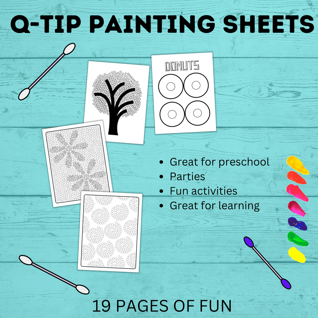 Q-Tip Painting Templates for Kids | Paint with Kids Craft | Preschool Crafts | Kids Crafts | Craft Template | Preschool Activity | Preschool