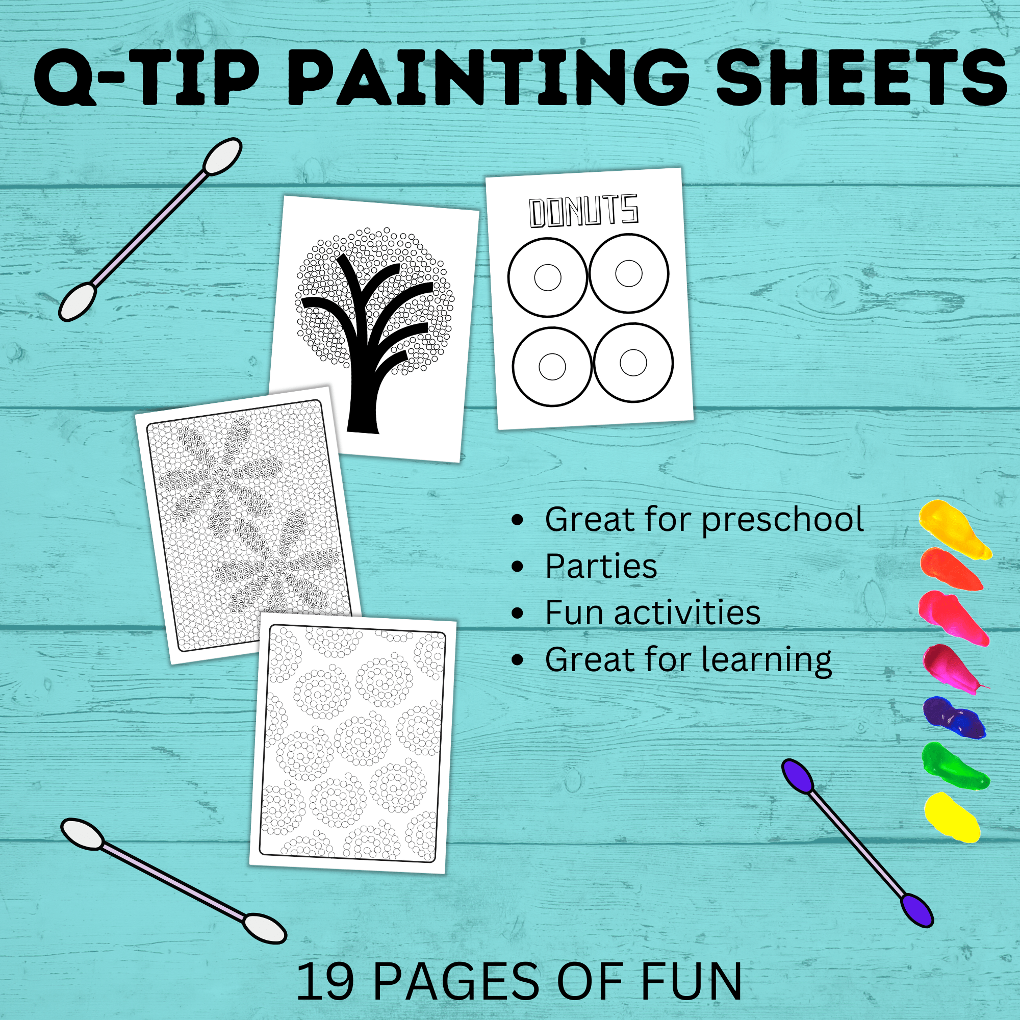 Q-Tip Painting Templates for Kids | Paint with Kids Craft | Preschool Crafts | Kids Crafts | Craft Template | Preschool Activity | Preschool