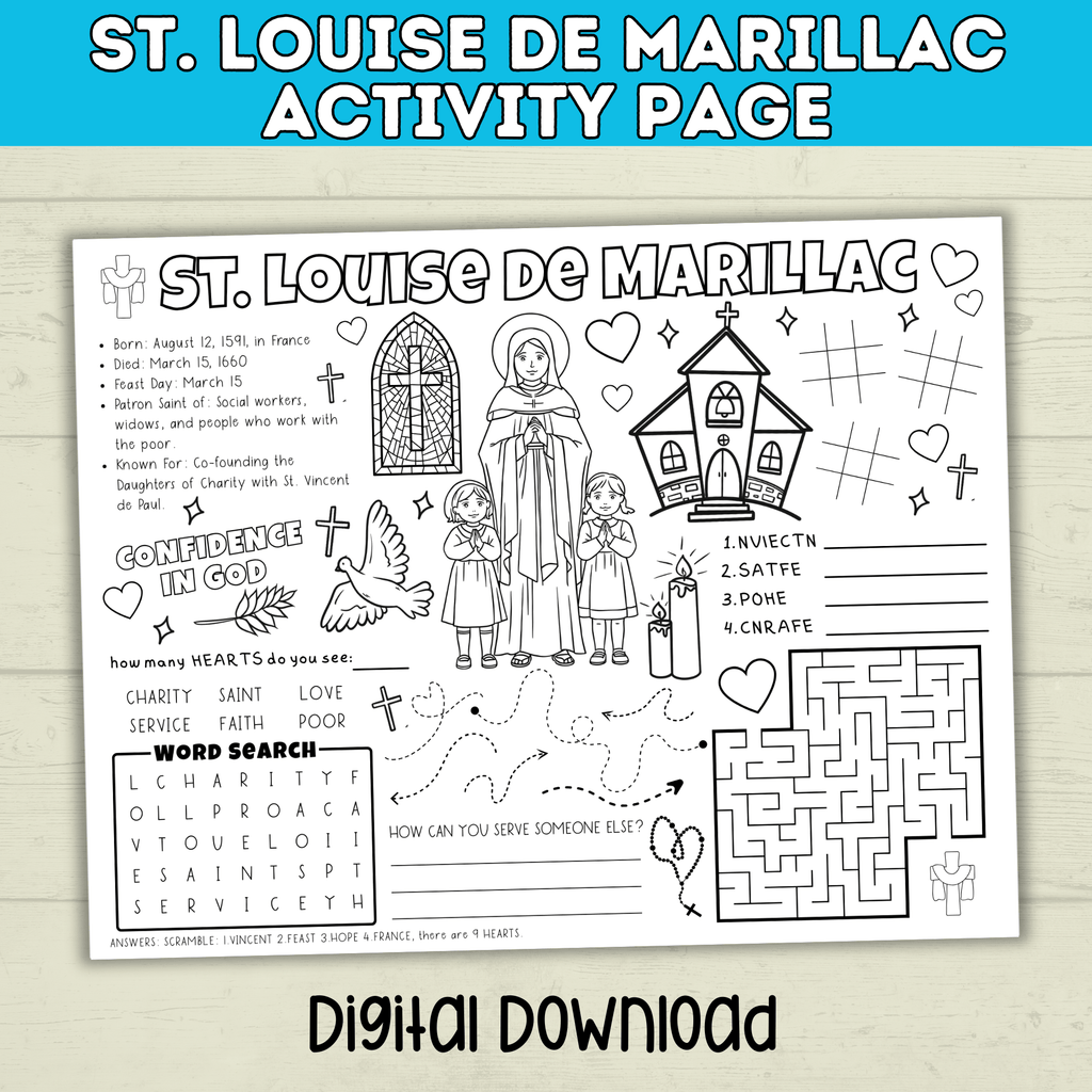 St. Louise de Marillac Activity page | Catholic Activity Page | PDF Digital Download | Feast Day