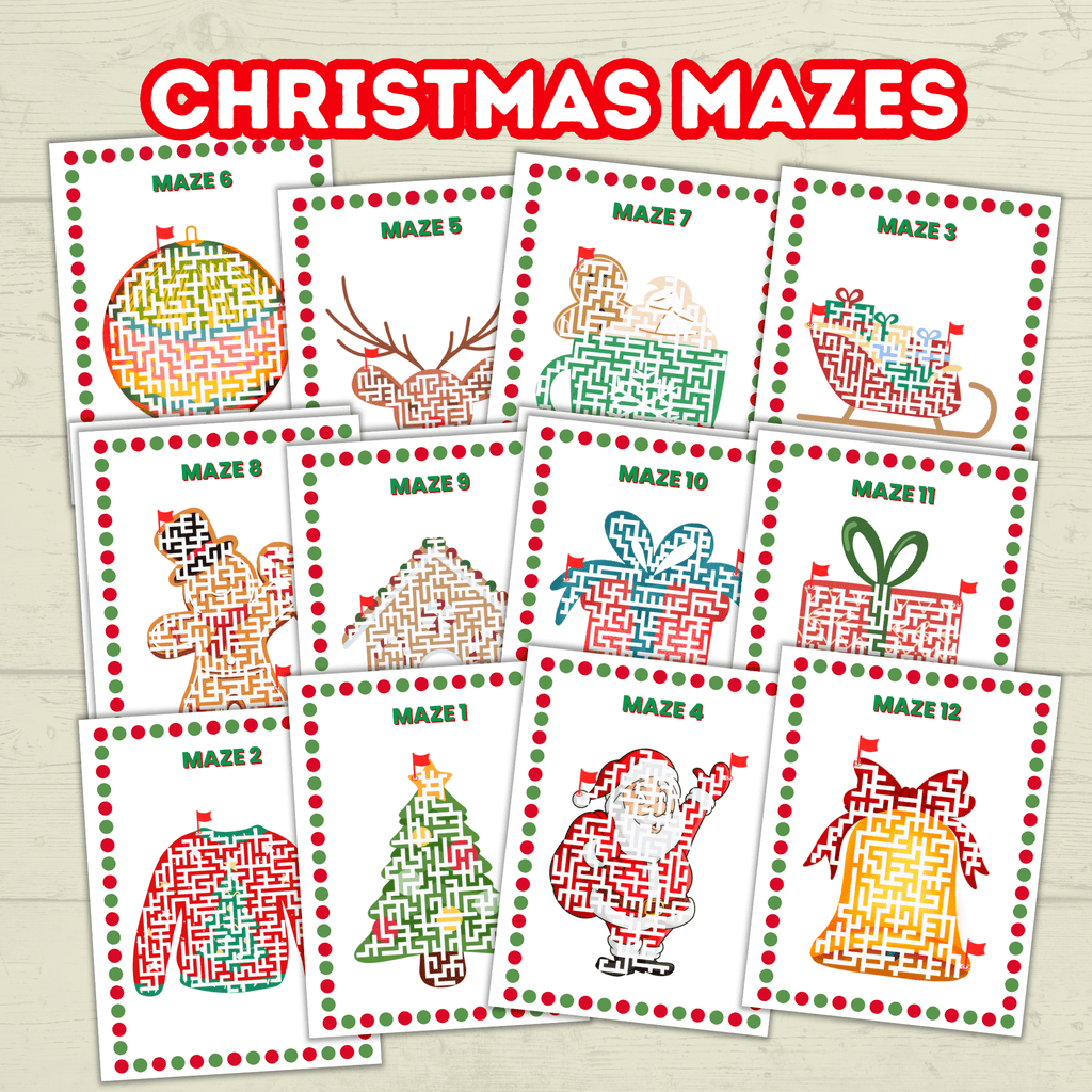 Printable Christmas Mazes for Kids and Classroom, Party Game, Holiday Activity Sheets, Digital Download