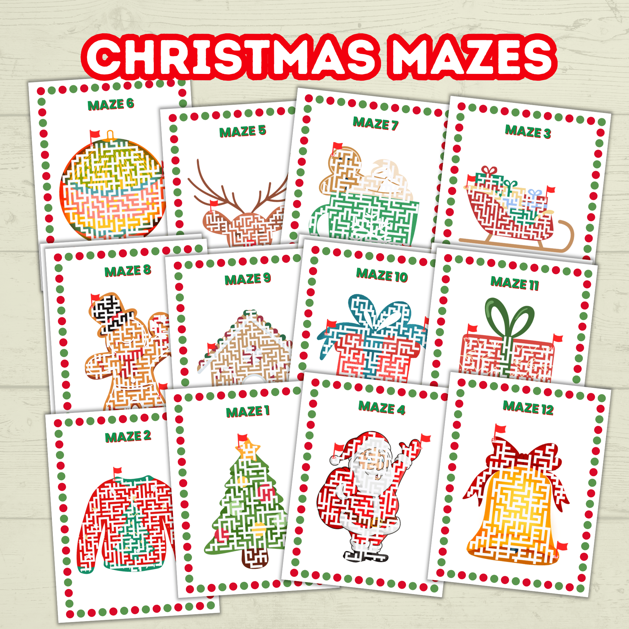 Printable Christmas Mazes for Kids and Classroom, Party Game, Holiday Activity Sheets, Digital Download