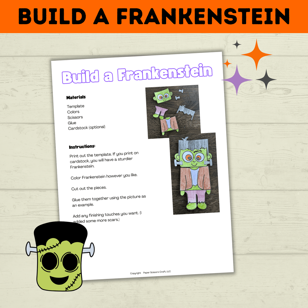 Frankenstein Craft for Kids | Halloween Craft | Halloween Activities | Halloween Printables | Build a Frankenstein | Monster Craft