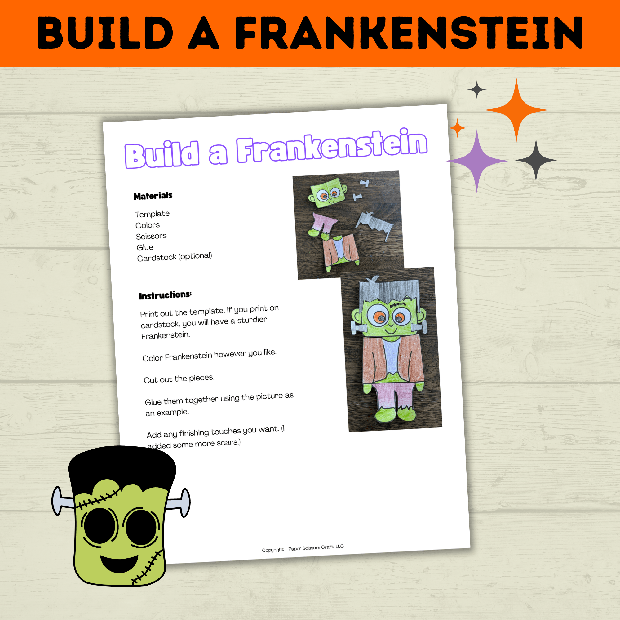 Frankenstein Craft for Kids | Halloween Craft | Halloween Activities | Halloween Printables | Build a Frankenstein | Monster Craft