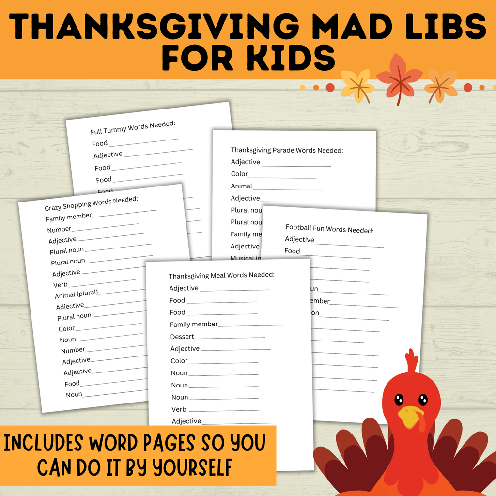 Thanksgiving Mad Libs for Kids | Thanksgiving Games | Kids Games | Thanksgiving Activities | Thanksgiving Printables | Family Games
