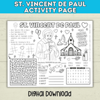 St. Vincent De Paul Activity Sheet for Kids | Catholic Activity for Kids | Kids Printables | PDF digital download | Feast Day
