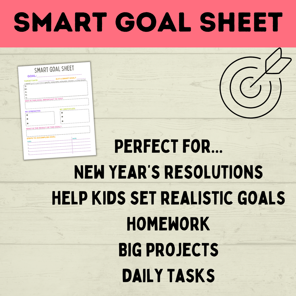 Kids Goals | Daily Goals Tracker | Smart Goals Sheet | Goal Setting | Goals Printable | Kids Printable | Daily Tasks | Checklist for Kids