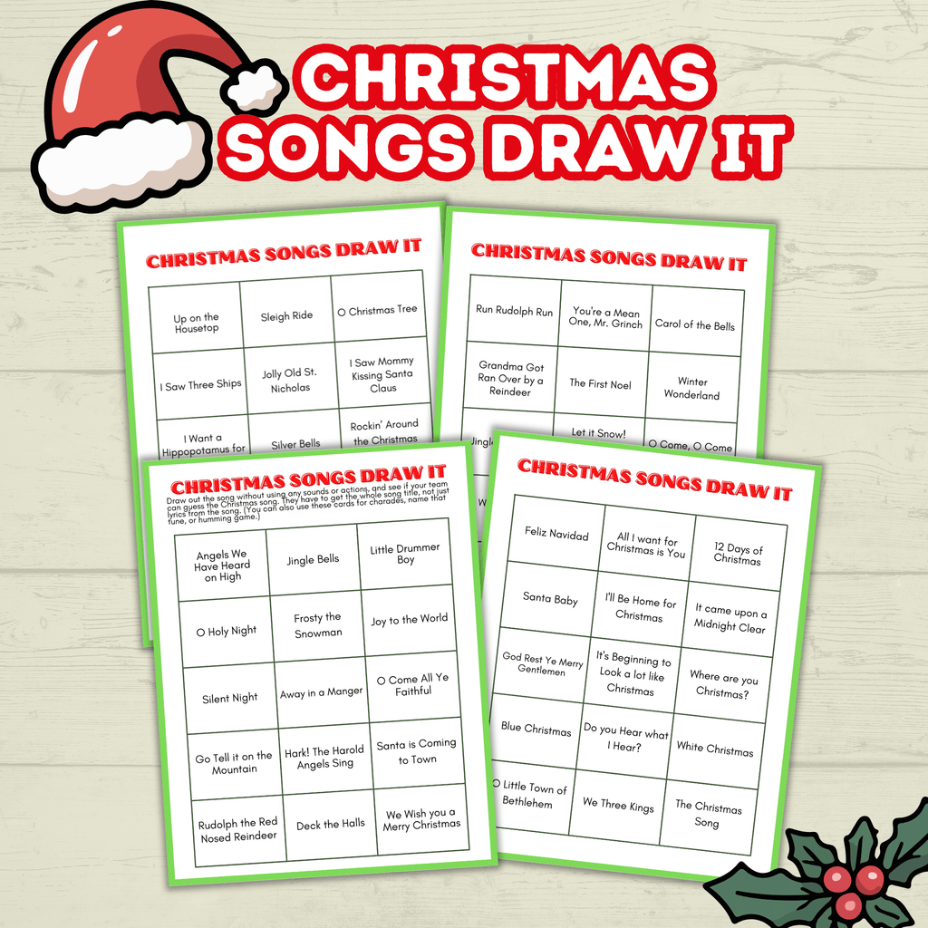 Christmas Printable Song Party Game for Kids and Family, Draw It, Charades